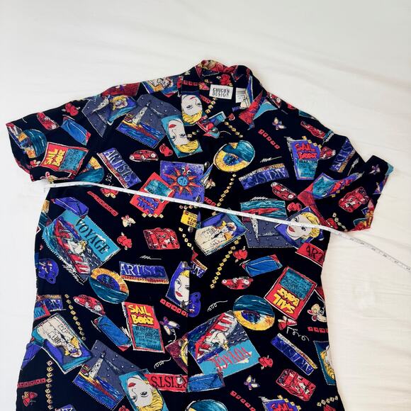 VTG Chico’s Design Pop Art Graphic Button-Up Shirt Women’s Size 2 Abstract Artsy - Picture 5 of 13